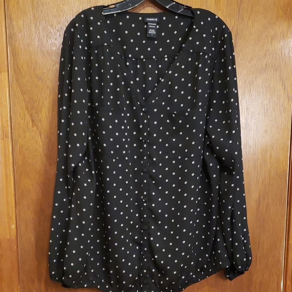 torrid Black Polka Dot Button-Down Blouse